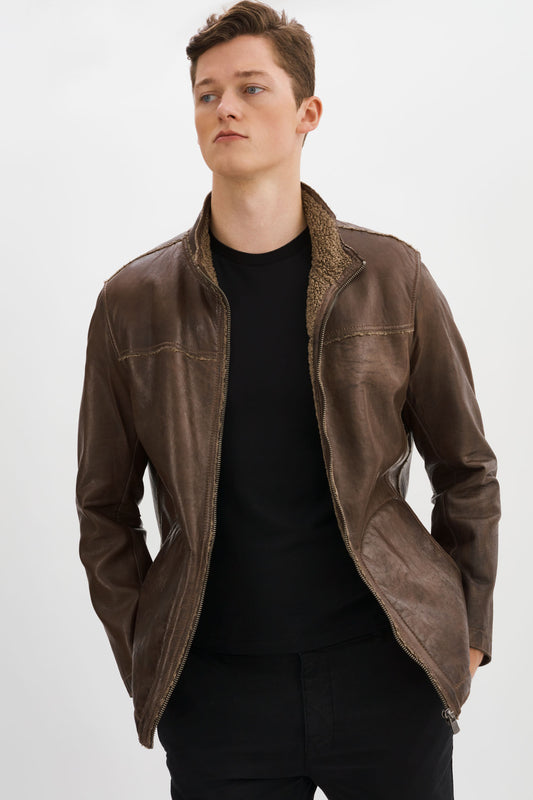 EDWARD-F Leather Jacket with Bonded Faux Shearling Interior