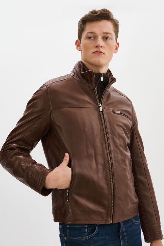 MALIK Double Collar Leather Jacket