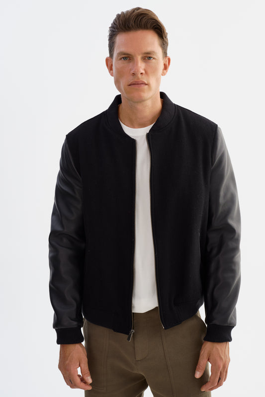 CLUB 2 Leather & Wool Zip Front Jacket