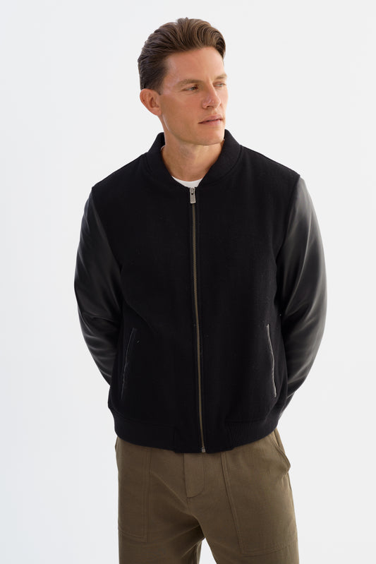 CLUB 2 Leather & Wool Zip Front Jacket