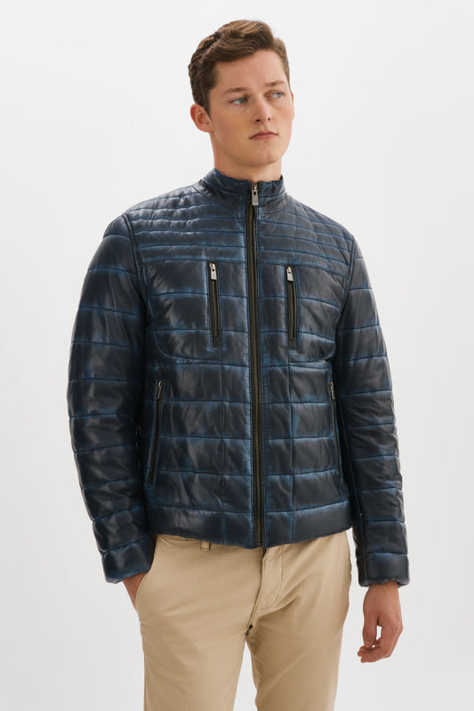 COLORADO Navy Leather Puffer Jacket