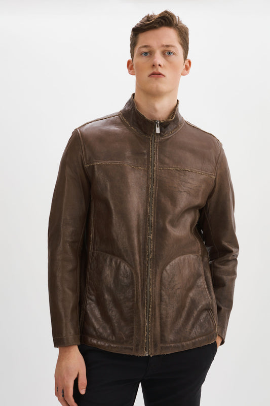 EDWARD-F Leather Jacket with Bonded Faux Shearling Interior