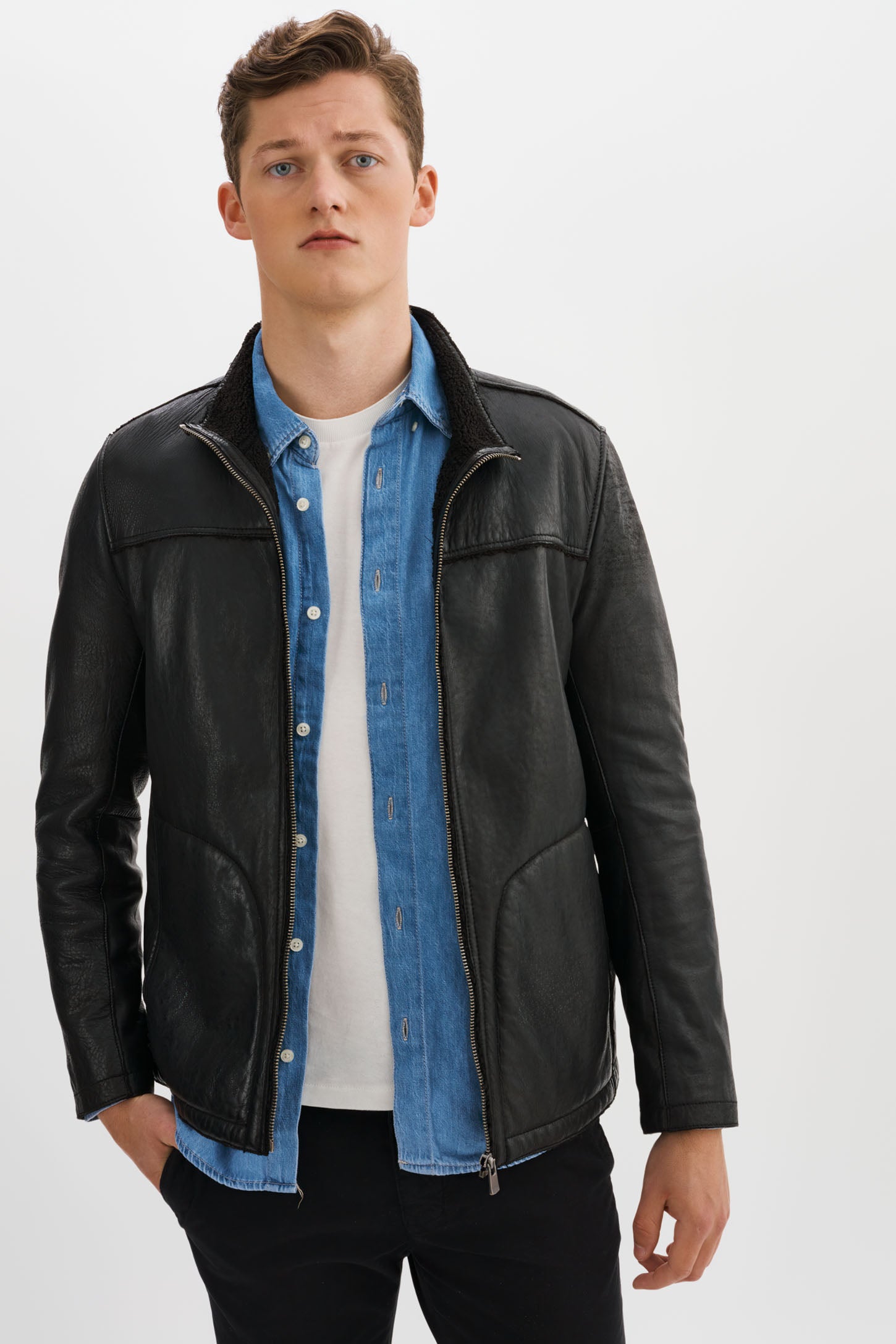 EDWARD-F Leather Jacket with Bonded Faux Shearling Interior – REGENCY ...