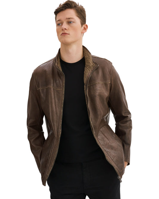 EDWARD-F Leather Jacket with Bonded Faux Shearling Interior