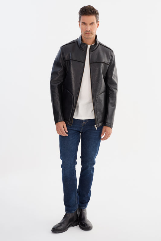 EDWARD-F Leather Jacket with Bonded Faux Shearling Interior