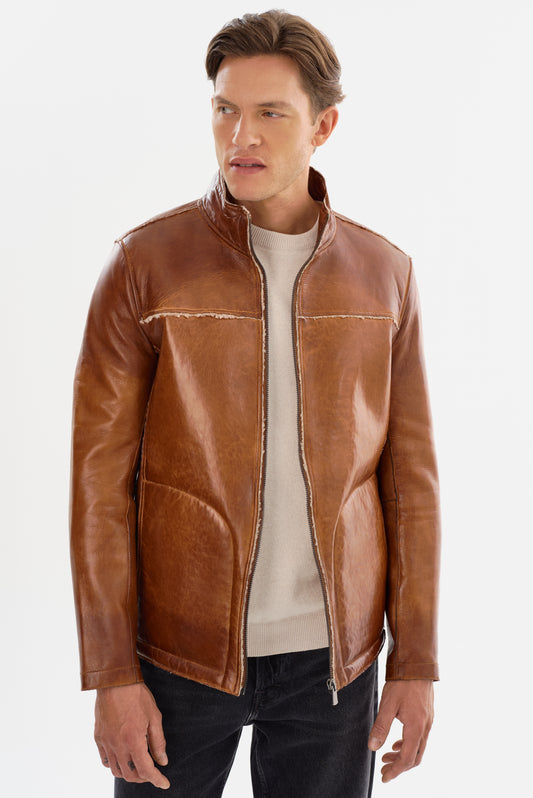 EDWARD-F Leather Jacket with Bonded Faux Shearling Interior