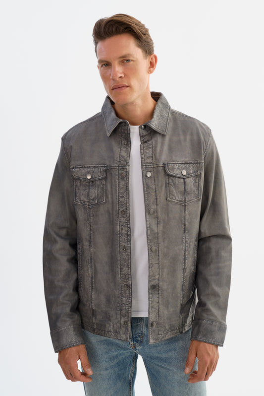 GAVI DENIM LEATHER SHIRT JACKET