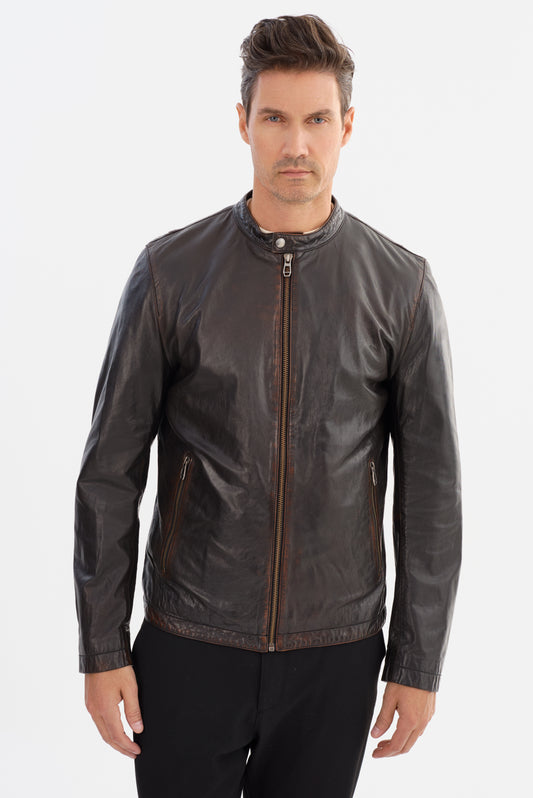 GERGIO-V VINTAGE WASH MOTO JACKET