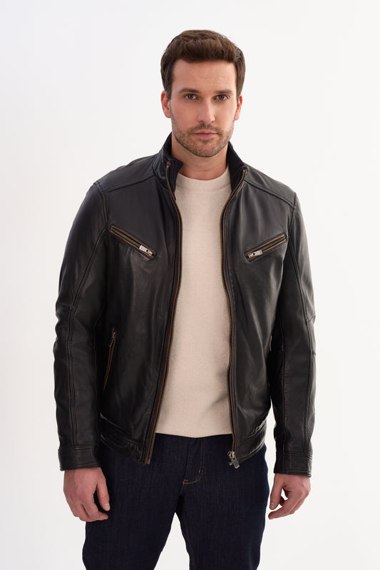 GUNNAR Leather Biker Jacket