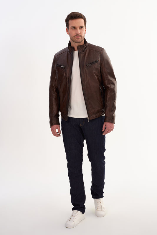 GUNNAR Leather Biker Jacket