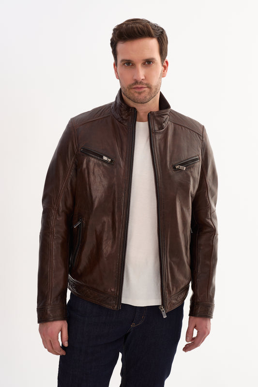 GUNNAR Leather Biker Jacket