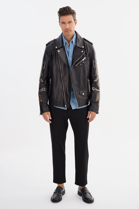 HELL STUD Leather Biker Jacket