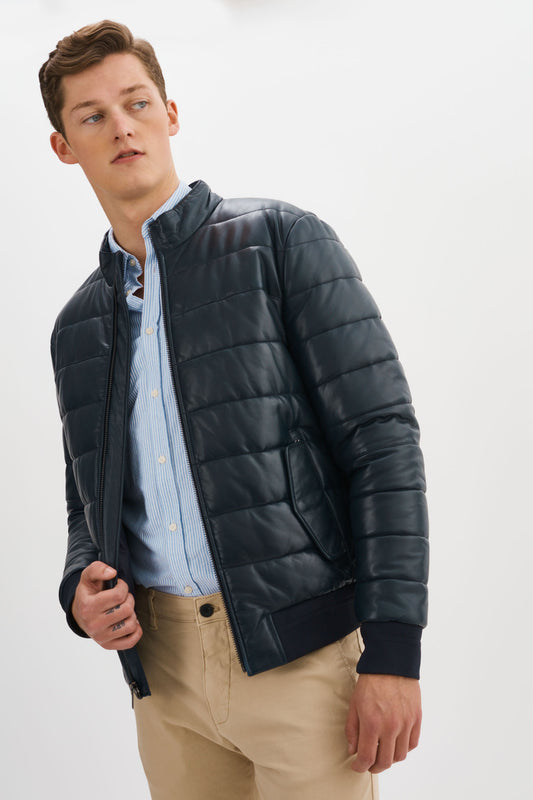 JASEN Leather Puffer Jacket