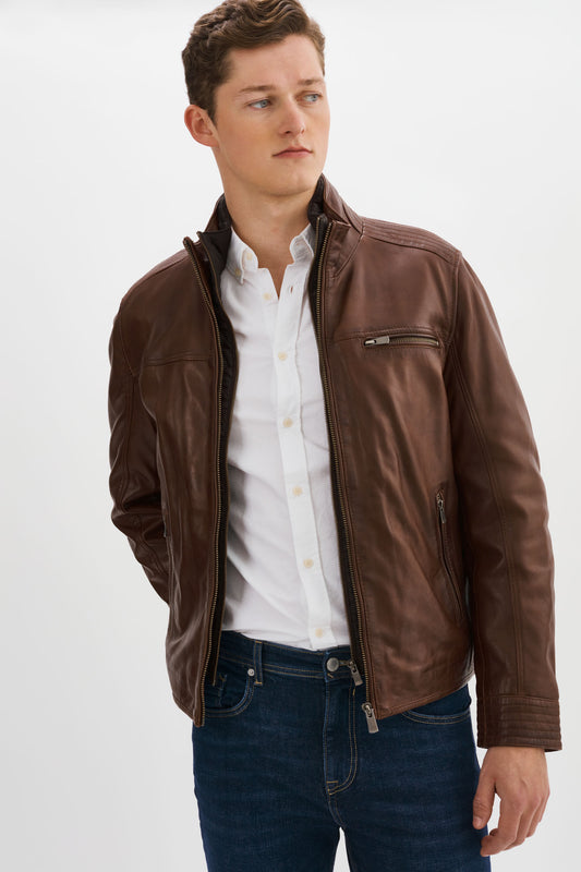 MALIK Double Collar Leather Jacket