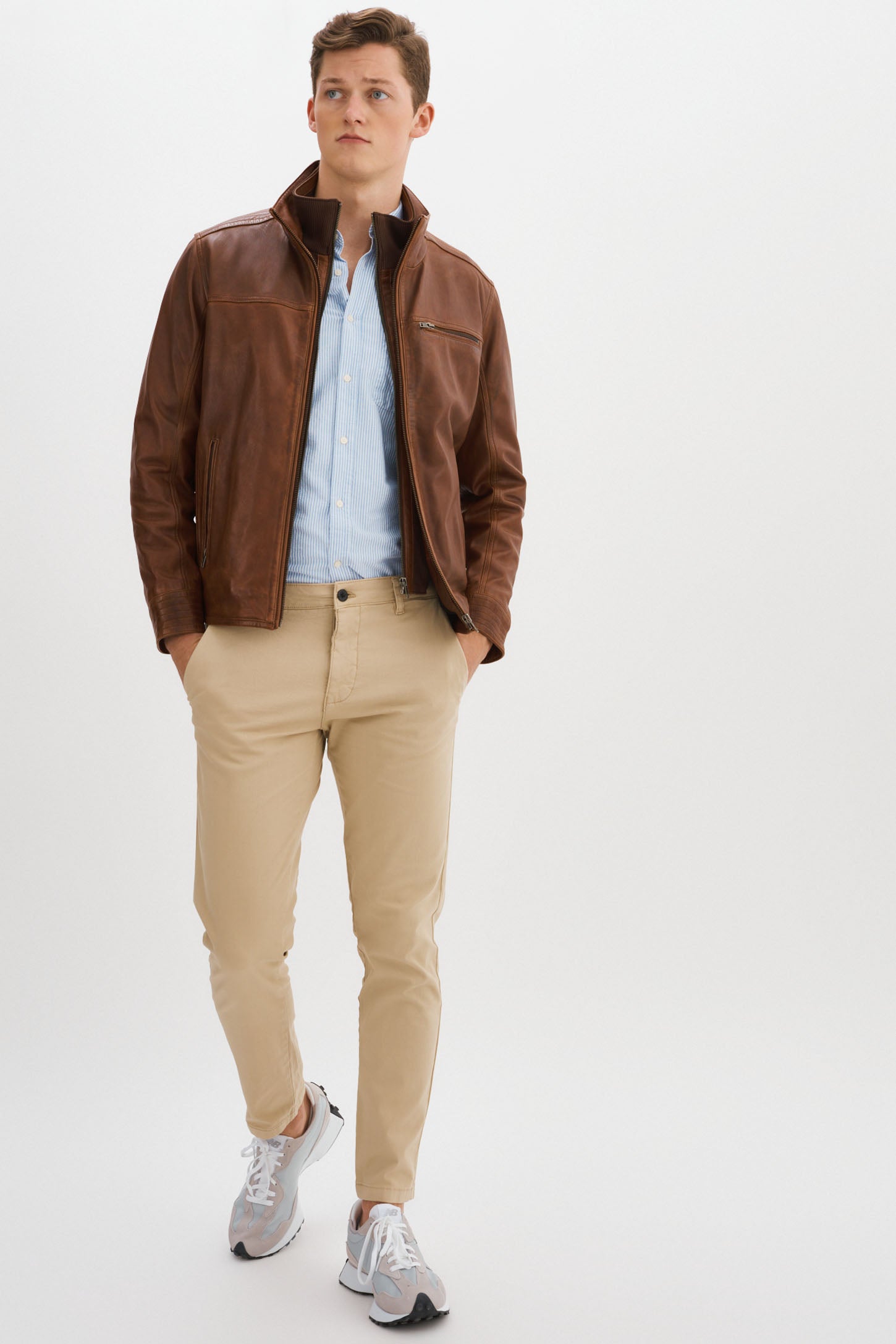 Double collar leather online jacket