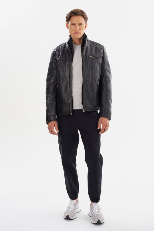 MALIK Double Collar Leather Jacket