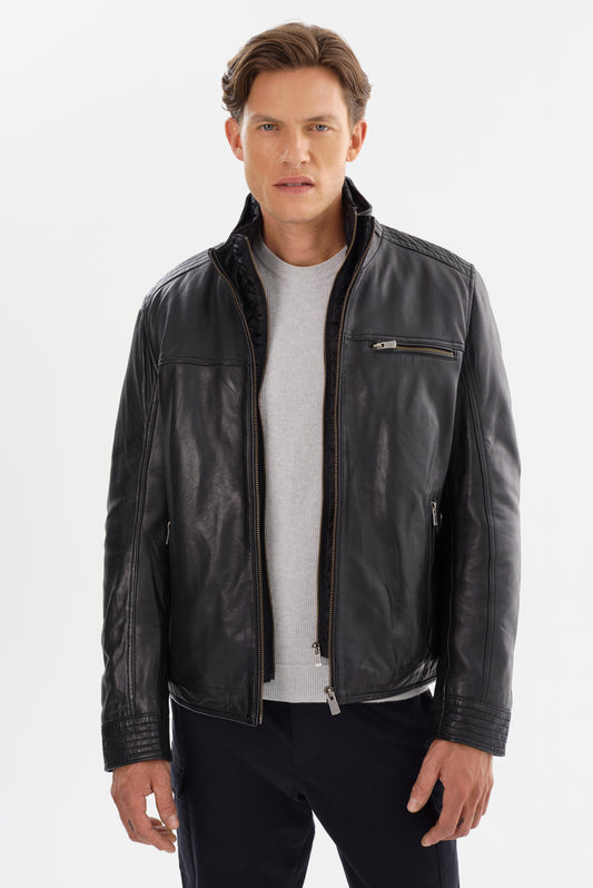MALIK Double Collar Leather Jacket