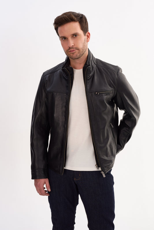 MALIK Double Collar Leather Jacket