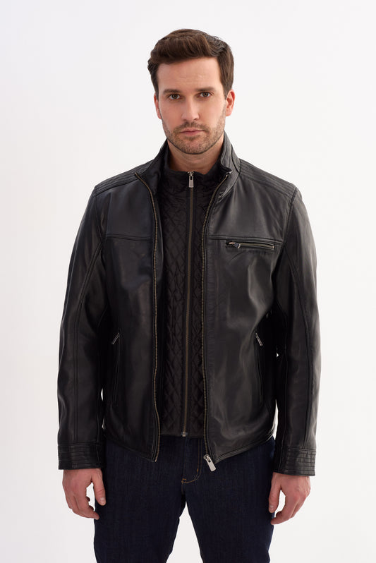 MALIK Double Collar Leather Jacket