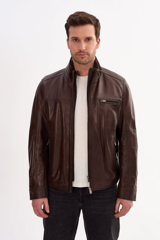 MALIK Double Collar Leather Jacket
