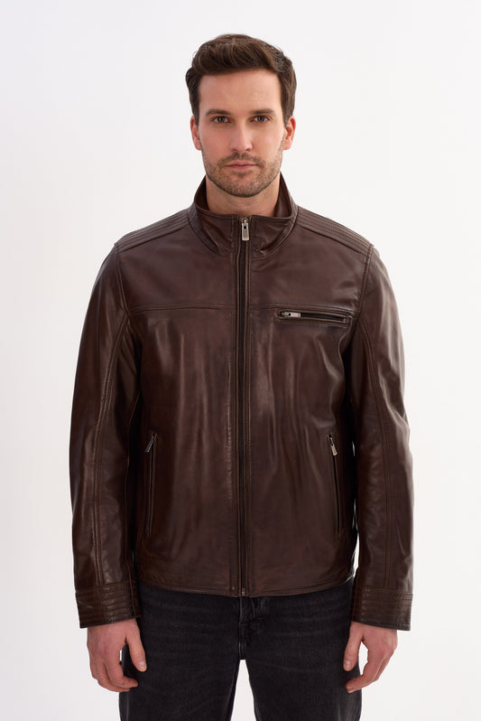 MALIK Double Collar Leather Jacket