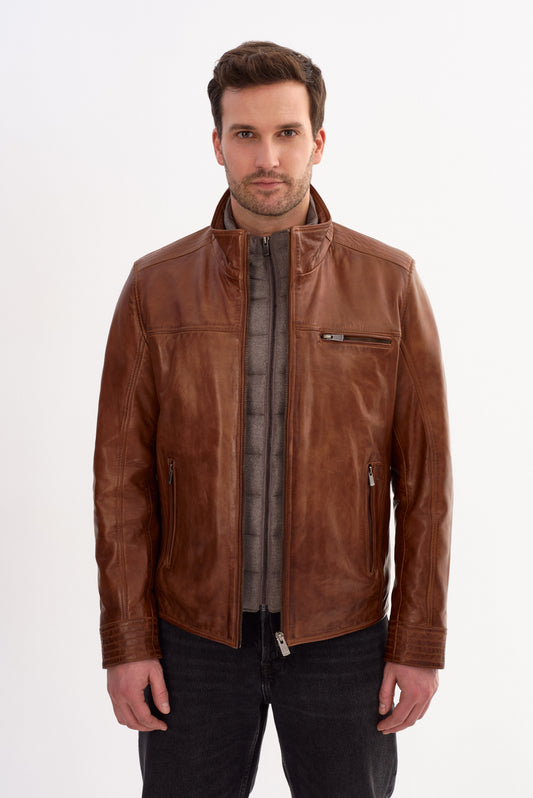 MALIK Double Collar Leather Jacket