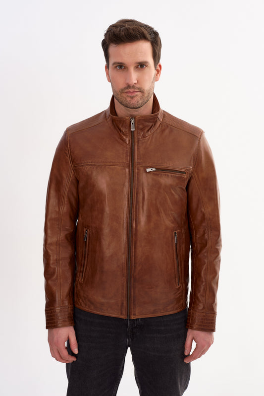 MALIK Double Collar Leather Jacket