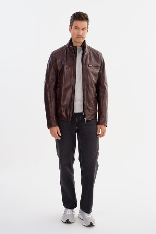 MALIK Double Collar Leather Jacket