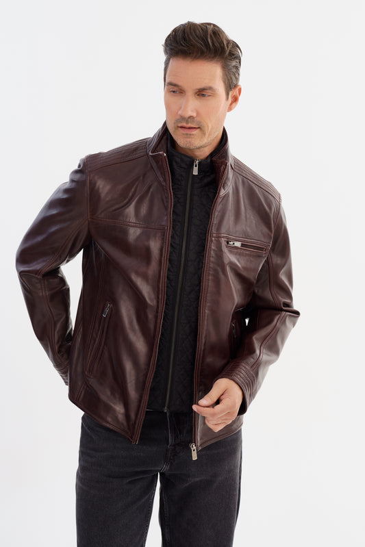 MALIK Double Collar Leather Jacket