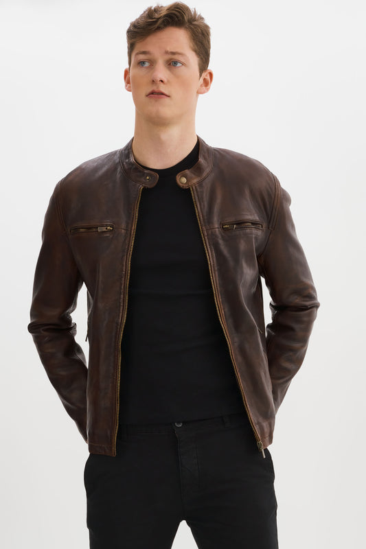 ML-011 Tobacco Leather Biker Jacket