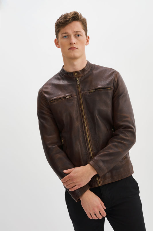 ML-011 Tobacco Leather Biker Jacket