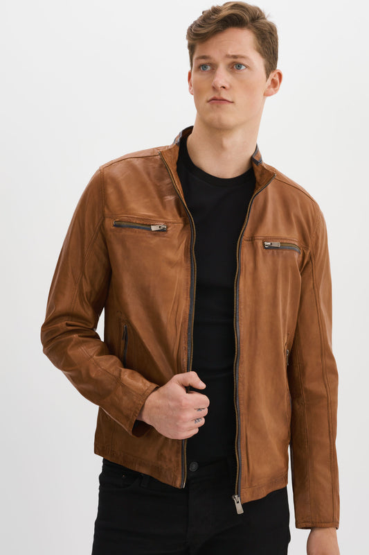 NASH Leather Jacket With Contrast Piping