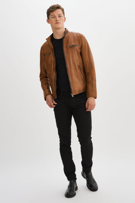 NASH Leather Jacket With Contrast Piping