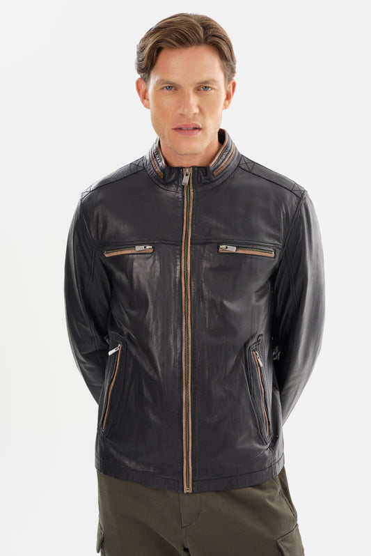 NASH Leather Jacket With Contrast Piping
