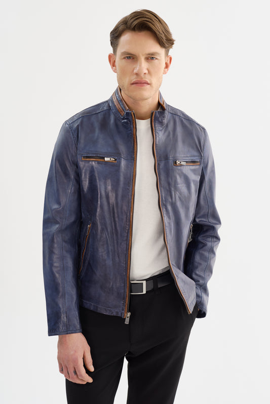 NASH Leather Jacket With Contrast Piping
