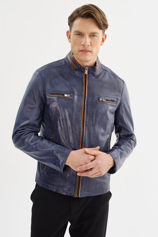NASH Leather Jacket With Contrast Piping