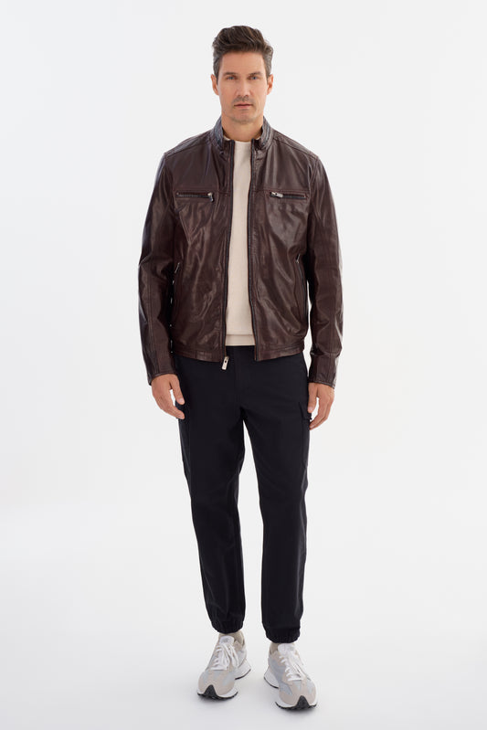 NASH Leather Jacket With Contrast Piping