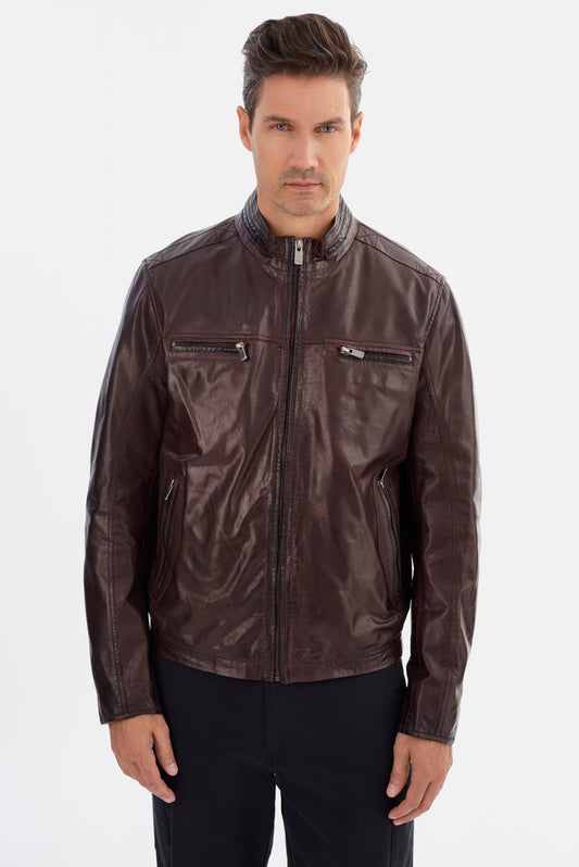 NASH Leather Jacket With Contrast Piping