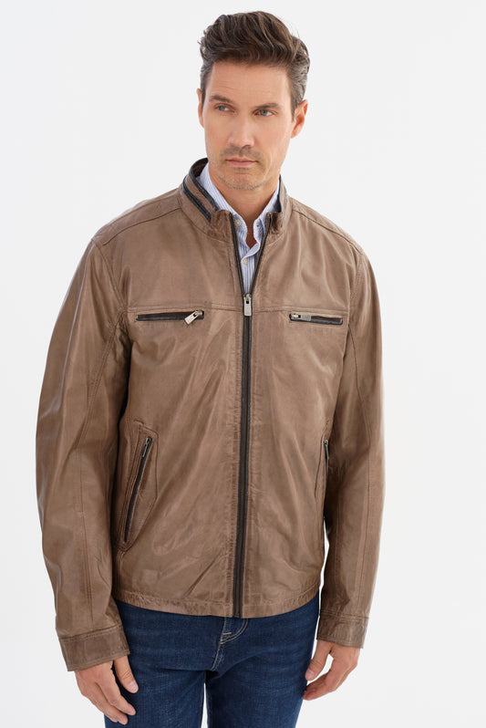 NASH Leather Jacket With Contrast Piping